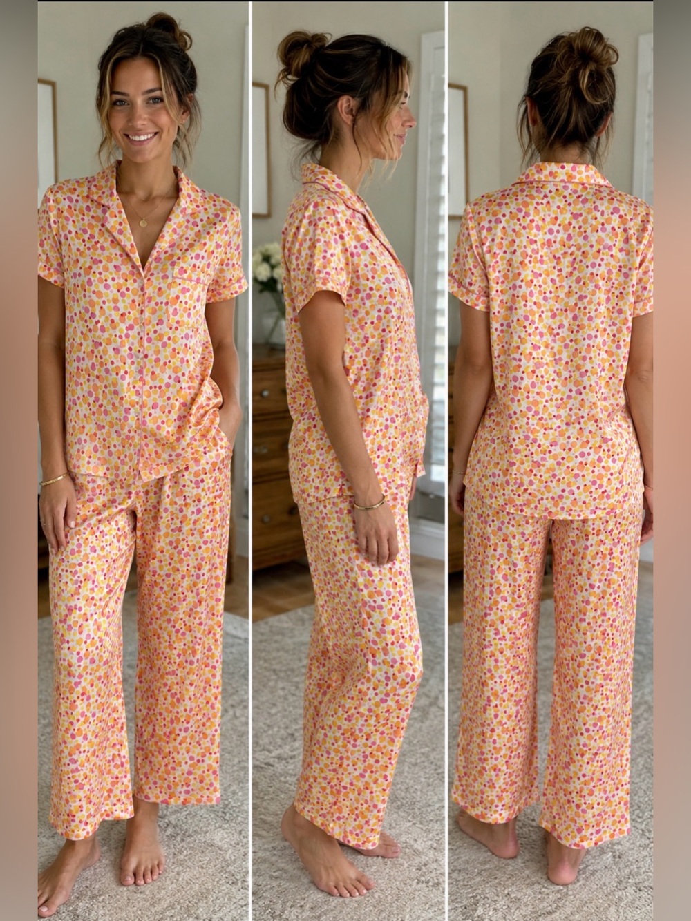 Delicates Colorful Polka Dot Pajama Set Pink Orange Lounge Sleepwear Set